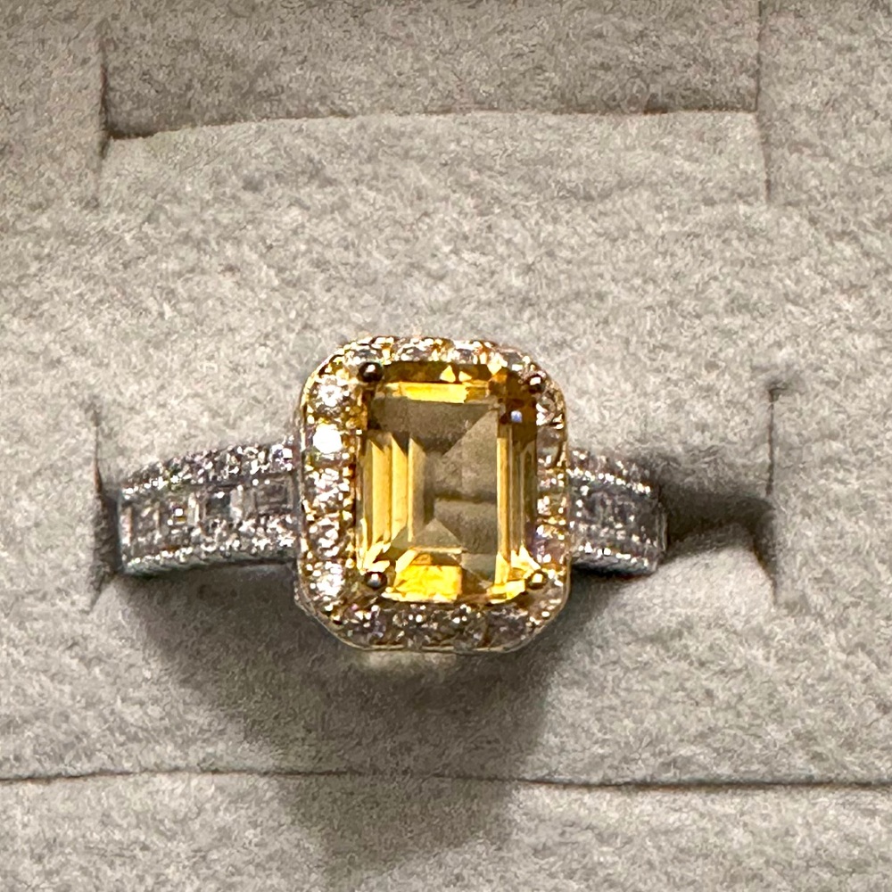 Citrine w/Moissonite Sterling 5.6ct Princess Cut Cocktail Ring
